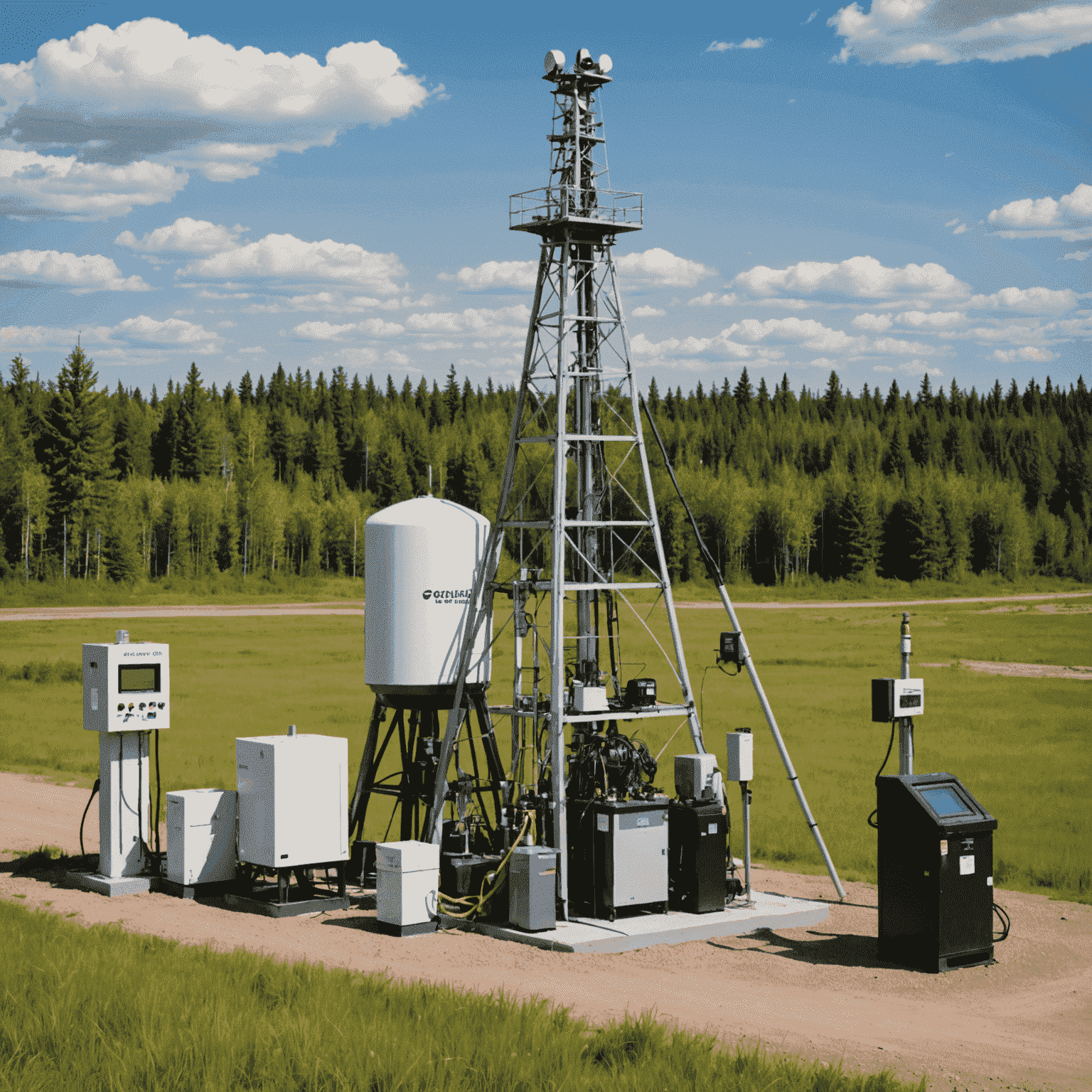 Environmental monitoring station near a Canadian oil well, with advanced sensors and data collection equipment